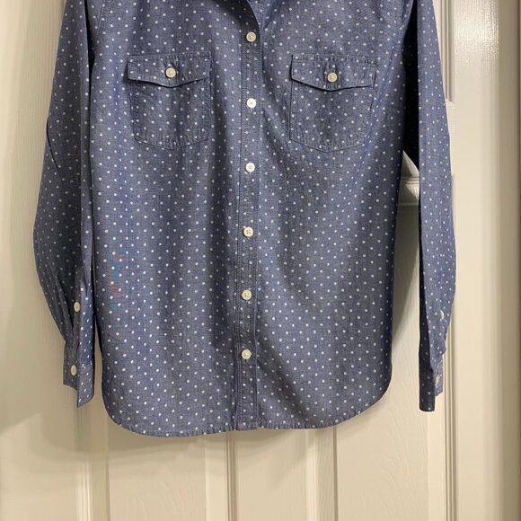 Liz Claiborne Petite Women's Blue with White Polka Dot Blouse, Size Petite Large - Picture 2 of 5